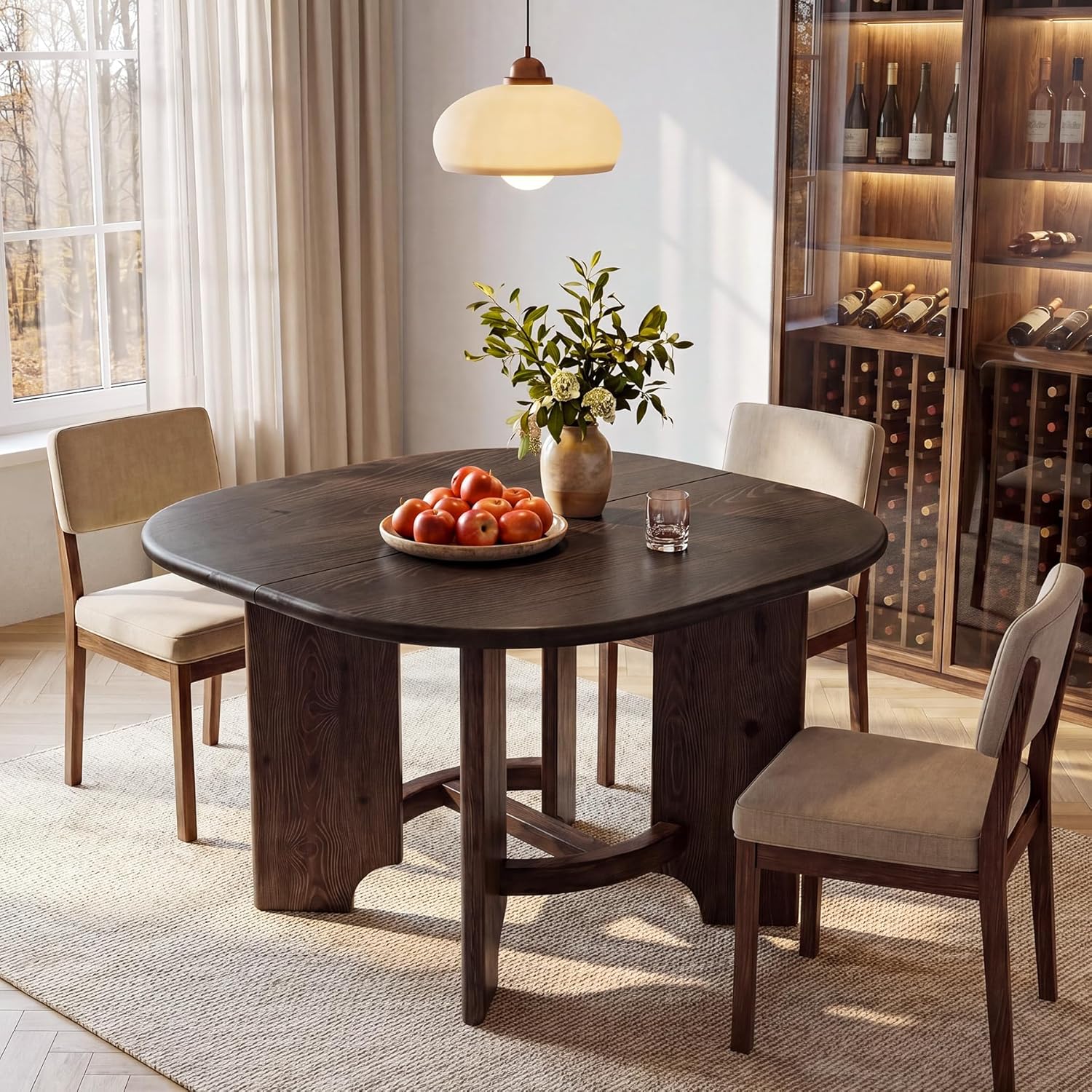 Solid Wood Square Dining Table for 4, 47.24-Inch Farmhouse Kitchen Dinner Table, Sturdy Rustic Dining Room Furniture, Table Only, Walnut