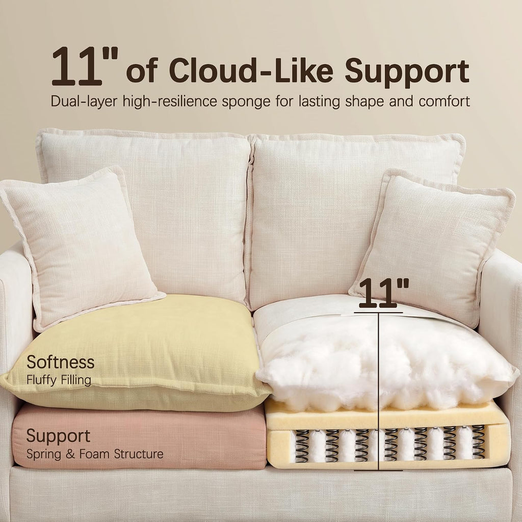 52" Loveseat Sofa, L-Shaped Cloud Love Seat Couches with Ottoman