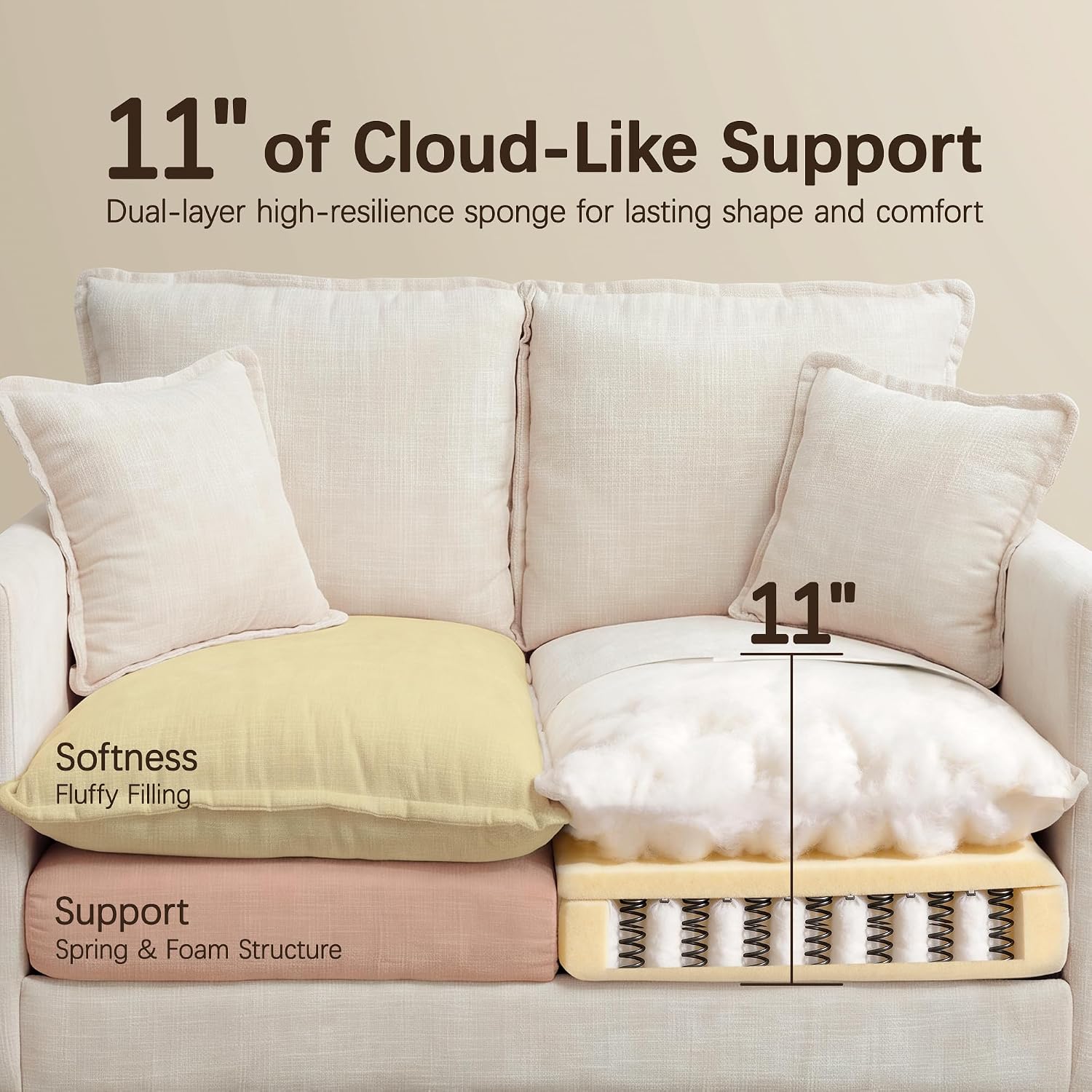 52" Loveseat Sofa, L-Shaped Cloud Love Seat Couches with Ottoman
