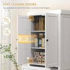 72" Farmhouse Kitchen Pantry Cabinet, Freestanding Tall Storage Cabinet with 4 Soft-Close Doors, 2 Adjustable Shelves and Drawer for Dining Room, Distressed White