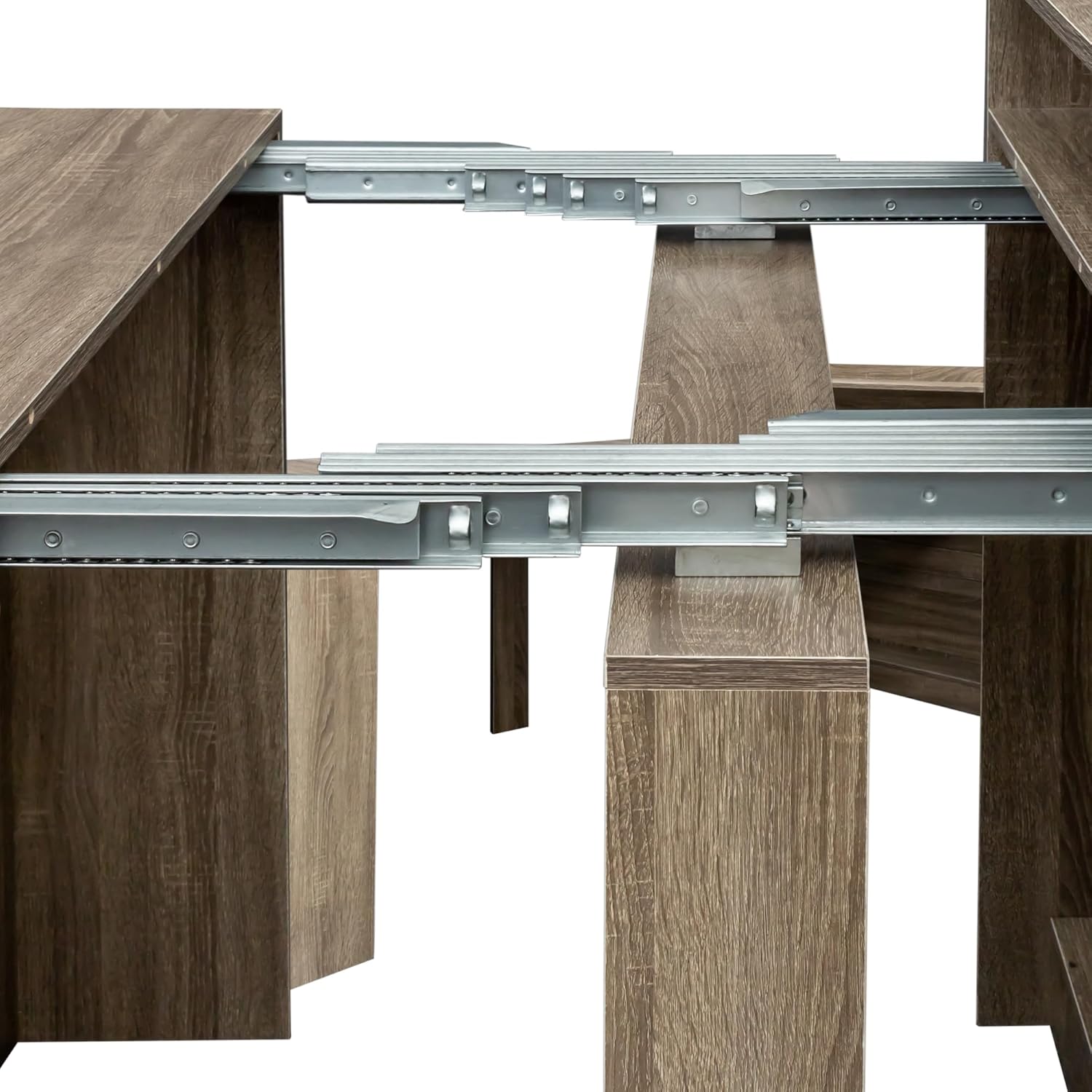 Rustic Wooden Extendable Dining Table with Storage, 20"-99" Modern Transformer Kitchen Table for 2-12, Oak Extendable Console Table with Extension Leaves Holder for Entryway Dining Room