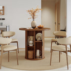 Nalupatio 31.5 Inch Round Dining Table for 2, Versatile Two-Person Kitchen Table with Half-Open Storage Shelf & Sliding Door, Modern Farmhouse Circle Dinner Table for Dining Room, Living Room, Walnut