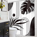 Glawry Boho Black White Shower Curtain Mid Century Abstract Tropical Palm Leaf Modern Minimalist Plant Botanical Bathroom Geometric 60Wx72L Inches Bath Accessories Art Home Decor Fabric 12 Pack Hooks