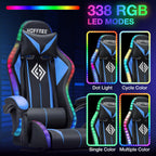 RGB Gaming Chair with Bluetooth Speakers and LED Lights Computer Chair-Blue | Ergonomic Massage Game Chair with Footrest High Back Music Video Game Chair for Adults Boys Gamer Chairs with Lumbar Support