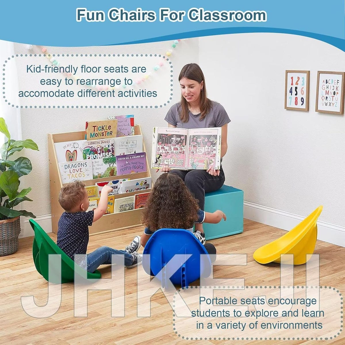 Rocker Chairs for Classroom, Portable Floor Seating with Back Support, Flexible Classroom Seating for Elementary, Plastic Reading Chair, Sensory Wobble Chair, Fun Scoop Egg Chair Indoor, (Green,2)