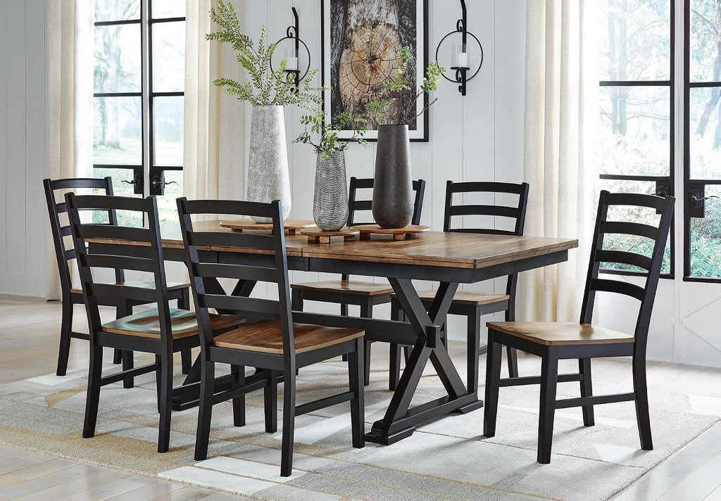 Signature Design by Ashley Wildenauer Dining Chairs Set of 2, Modern Ladderback Dining Chairs with Solid Wood Frame, Two-Tone Finish, Contoured Seat, Black/Brown | Solid wood frame, Mango veneer and MDF substrate seat, Modern ladderback, 250 lb capacity