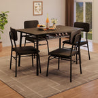GarveeHome Dining Table Set for 4 with Storage Rack, Black | 5-Piece Kitchen Table and Upholstered Chairs, Wood Tabletop, Heavy-Duty Metel Frame, for Small Space, Apartment, Kitchen Room