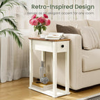 CHOEZON Farmhouse End Table, 2-Tier Narrow Side Table with Drawer, Wooden Nightstand, for Small Space, Living Room, Bedroom, Cloud White and Walnut MBZ13WL