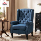 HOMCOM Mid-Century Modern Accent Chair, High Wingback Reading Chair, Blue | Button-Tufted, Upholstered Fabric, Retro Wood Legs, Apartment, Living Room, Bedroom