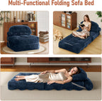 Folding Sofa Bed, Convertible Sleeper Chair with Back Support and Pillow | Foldable Couch for Living Room/Guest Use/Home Office, Foldable Chair Bed for Adults, Navy