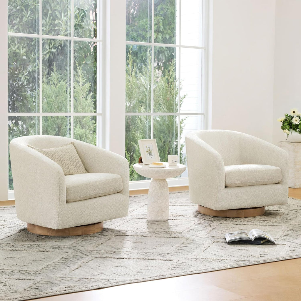 CHITA Swivel Accent Chair, Fully Assembled Fabric Barrel Armchair with FSC Certified Upholstered for Living Room, Bedroom and Office, Cream
