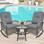Wicker Rocking Chair, Rattan Patio Rocking Chairs, All-Weather Rocking Lawn Wicker Furniture for Porch Deck Garden Backyard(Grey)，1PC