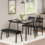 Dining Table Set for 4, 3-Piece Wooden Kitchen Table with 2 Upholstered Benches, Space-Saving Dinette Set for Restaurant, Studio, Dining Room, Home Kitchen, Gray (Black, 2 Chairs + 1 Bench)