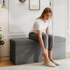 KROFEM 43.5" Folding Storage Ottoman Bench,Rectangle Foot Rest Stool for Living Room and Bedroom Holds 660 lbs,Light Gray