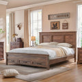 ACCOHOHO Farmhouse King Size Bed Frame with 53" Tall Headboard, Light Brown