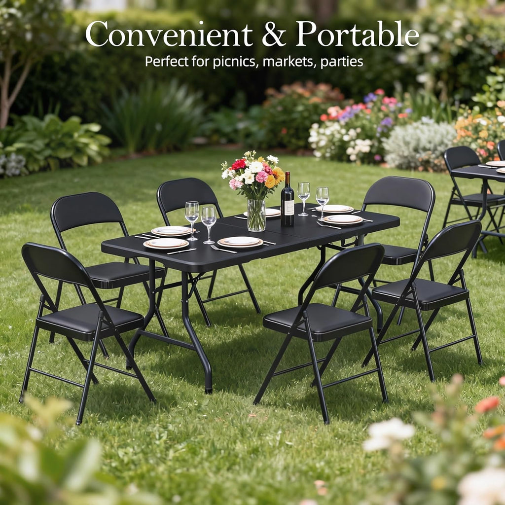 6FT Folding Table with Carrying Handle: Upgrade Thickened Heavy Duty Portable Foldable Table | Plastic Folding Tables for Party, Dining, Wedding, Events, Picnic Indoor, Outdoor, Camping, Utility Black