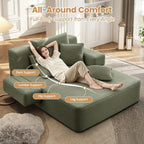 60.2 Inch Chaise Lounge Chair Indoor, Oversized Chaise Lounge with Adjustable Backrest and Armrests, Luxurious Corduroy Convertible Sofa Bed with Storage Pocket for Small Spaces, Apartment (Green)