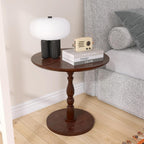 Round Side Table with Pedestal Base, 23.22" Wooden End Table, Coffee Table for Snacks & Drinks Living Room, Bedroom, Balcony (Walnut Dark Brown)