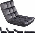 Yaheetech 14-Position Folding Floor Chair with Adjustable Back Support Gray | Velvet Floor Gaming Chair with Thick Foam, Iron Frame Floor Seat, Easy to Store, Lazy Recliner for Yoga Meditation