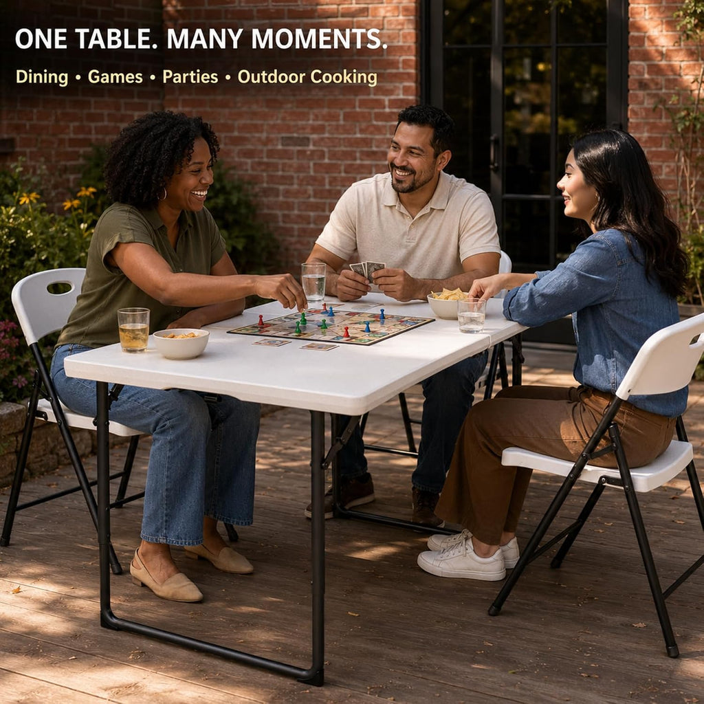 4FT Folding Table 3 Levels Adjustable Height, Heavy Duty Fold-in-Half Portable Table, 400 lbs Capacity Foldable Table for Party Dining Camping Events Picnic Outdoor Indoor Use, 2 Pack