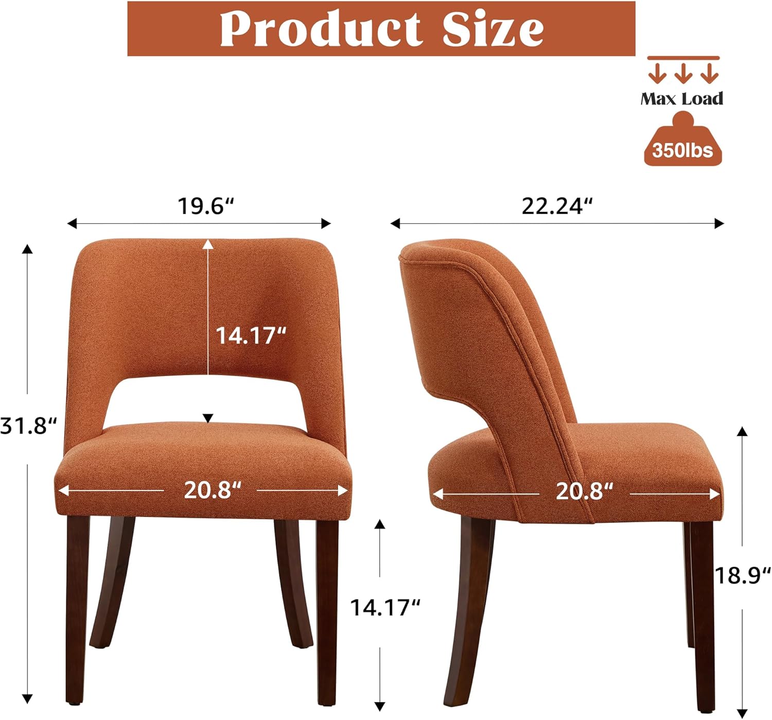Dining Chairs Set of 4,Modern Dining Room Chairs with Thick Cushions,Upholstered Linen Fabric Kitchen Chairs for Kitchen Dining Room Orange
