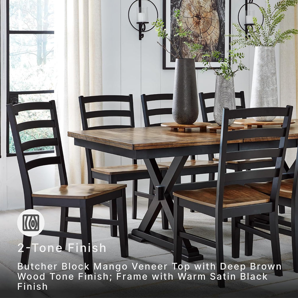 Signature Design by Ashley Wildenauer Extendable Dining Table, Farmhouse | Hardwood solids, Mango wood veneer, MDF substrate, Trestle base, Self-storing butterfly leaf, Seats 8, 60 to 78 inch length
