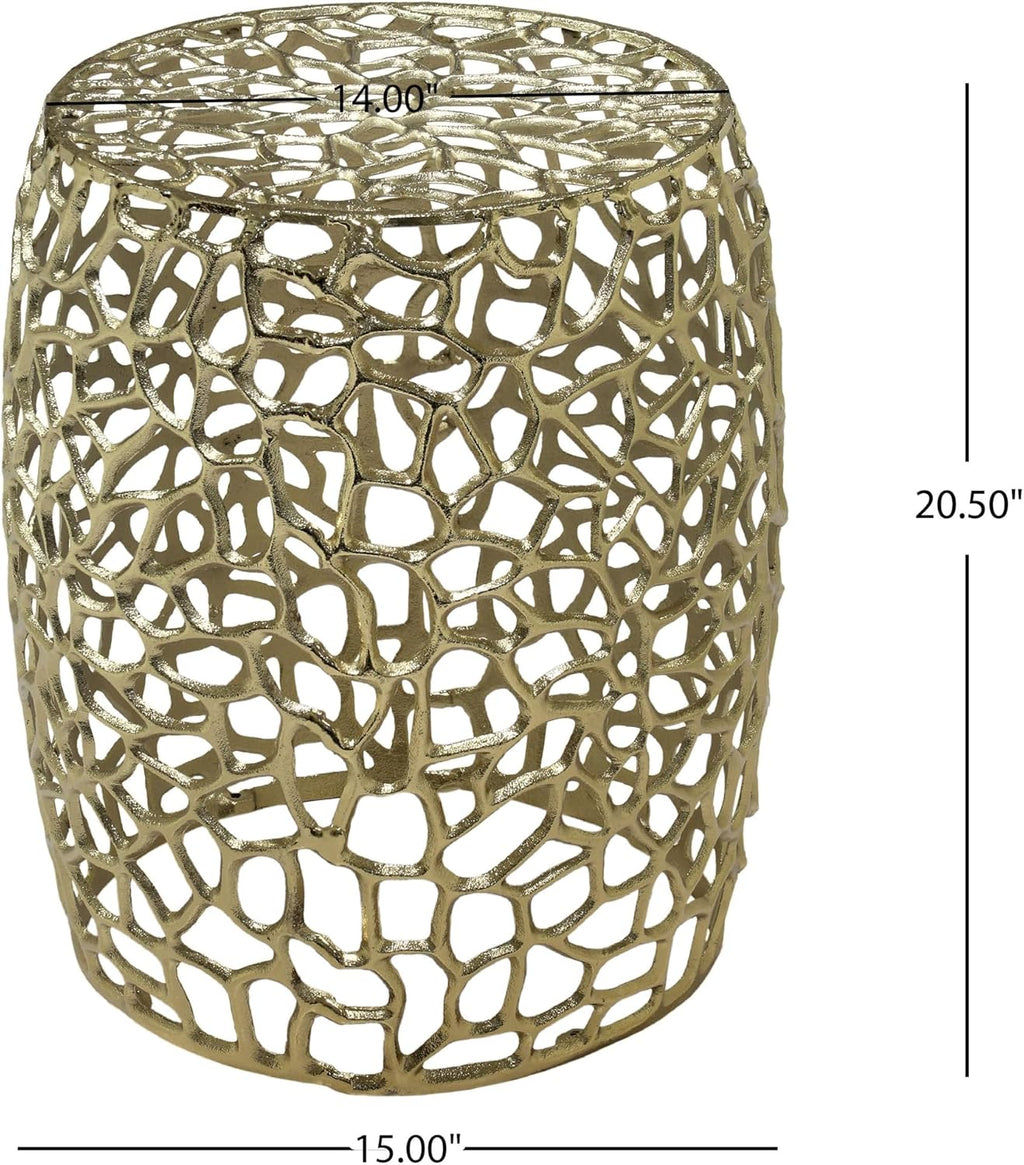 GDFStudio 20.5" H Drum-Shaped End Table Aluminium Round Side Table Small Sofa Coffee Side Tables with Open Mesh Design No Assembly Needed for Living Room Bedroom Balcony Office, Gold