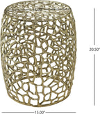 GDFStudio 20.5" H Drum-Shaped End Table Aluminium Round Side Table Small Sofa Coffee Side Tables with Open Mesh Design No Assembly Needed for Living Room Bedroom Balcony Office, Gold