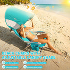 #WEJOY Beach Chair with Canopy Shade, Reclining Adjustable 4 Position, Lay Flat Lightweight Folding Portable Aluminum Chair with Backpack Straps,Padded headrest, Heavy Duty 400lbs Lawn Chair for Beach