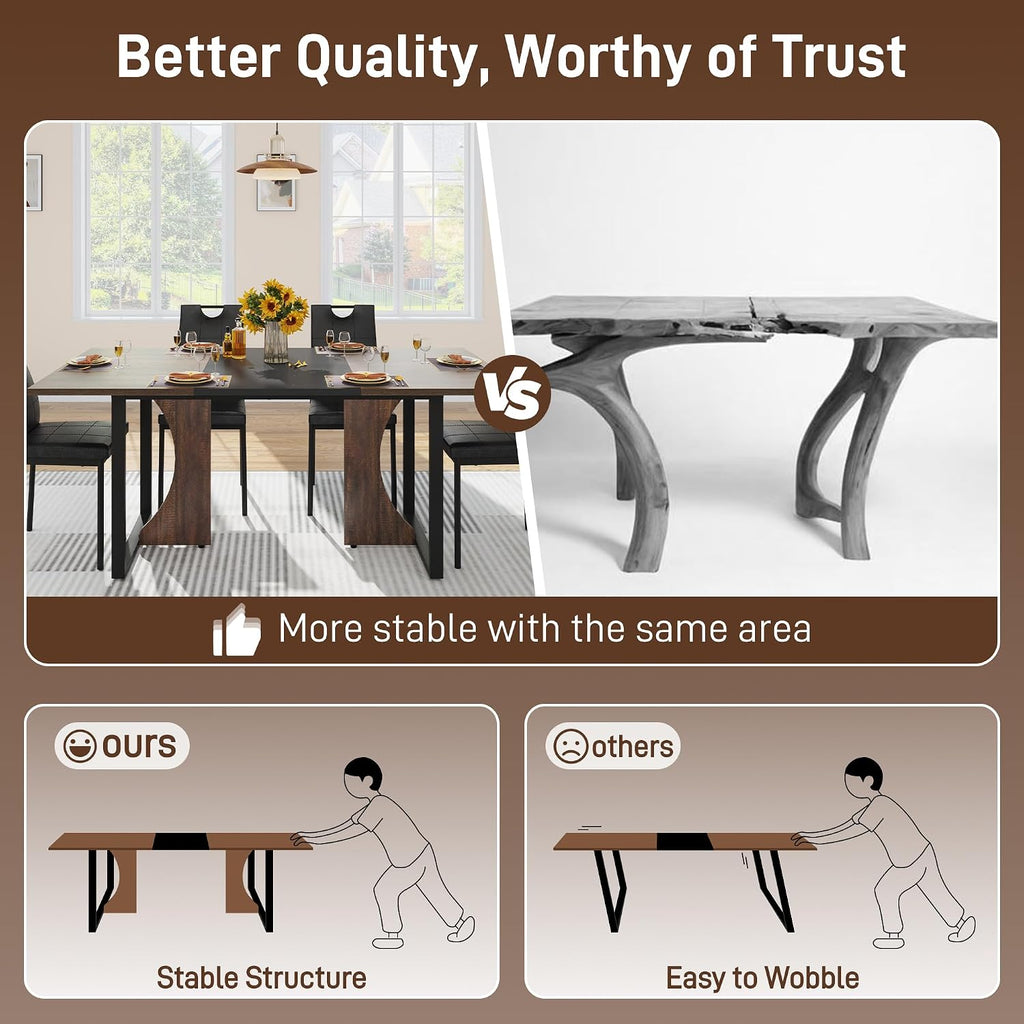 chartustriable 7PCS Dining Table Set with 6 Chairs for 4 5 6 People, 71" Large Wooden Kitchen Table Sets with 6 Upholstered Chairs,6-Person Kitchen Table & Chairs Set for Dining Room Kitchen(Brown)