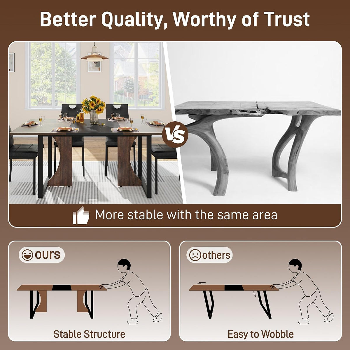 chartustriable 7PCS Dining Table Set with 6 Chairs for 4 5 6 People, 71" Large Wooden Kitchen Table Sets with 6 Upholstered Chairs,6-Person Kitchen Table & Chairs Set for Dining Room Kitchen(Brown)