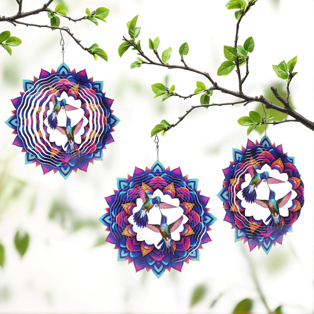 Hummingbird Wind Spinner, 12-Inch 3D Kinetic Metal Hanging Wind Spinners Outdoor, Garden Yard Decorations Indoor Outdoor Decor, Hummingbird Gifts for Women Men Birthday