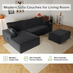 108" U-Shape Modular Sectional Cloud Couch with Ottoman, Deep Seat Couch with Oversized Chaise Lounge, Comfy Flannel Fabric Sofa for Living Room Bedroom Apartment Game Room Basement