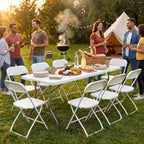 6 FT Folding Picnic Table Easy to Fold and Store, Foldable Table for Camping Picnic Dining Party Kitchen Outdoor Indoor with Carrying Handle, White