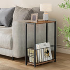 Homleke Narrow Side Table with Magazine Holder, Skinny End Table Perfect for Small Spaces, Space-Saving Design for Living Room, Bedroom, or Office, 7.1" D x 16.9" W x 23.6" H, Rustic Walnut