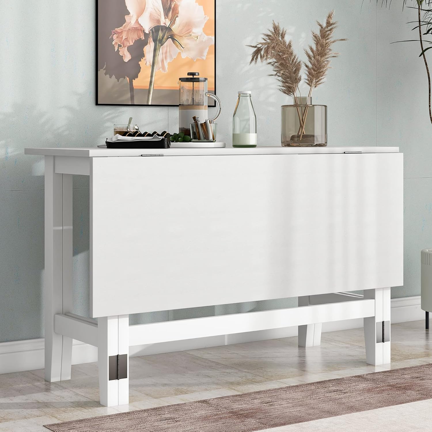 GDFStudio Marford 47" Extendable Dining Table, Modern Rectangular Kitchen Dinner Table for 4 with Drop Leaf, Wooden Dining Furniture for Kitchen Office Conference Room, Console Dining Table, White