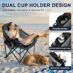 Oversized Camping Chairs for Adult - Heavy Duty Padded Portable Folding Chair XL Collapsible Camp Chair with Cup Holder Side Pocket for Outdoor Lawn Beach Sport Fishing Support 500LBS, Grey