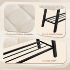 LUE BONA 45" Entryway Bench with Storage Shelf, End of Bed Bench with Tufted Linen Fabric Seat, Bedroom Bench with Metal Frame, 330 LBS Capacity for Entryway, Living Room, Hallway, Linen Color