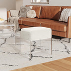 Vanity Stool Chair, Soft Ottoman with Clear Acrylic Legs, Modern Padded Seat Footstool for Entryway, Hallways, Bedrooms and Living Room (White)