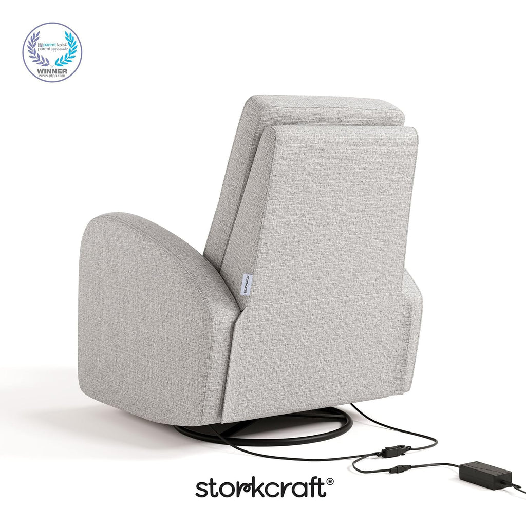 Storkcraft Santa Monica Power Recliner Swivel Glider, Steel Basketweave | GREENGUARD Gold Certified, CertiPUR-US Certified Foam, Effortless Electronic Power Recline, USB-A & USB-C Charger
