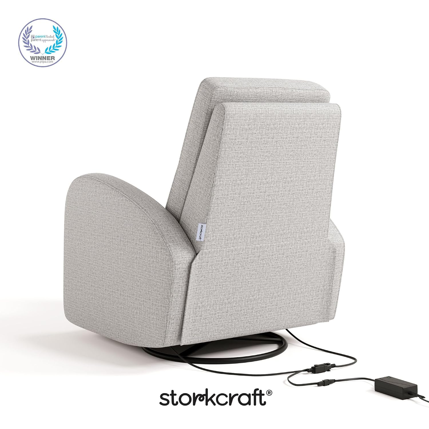 Storkcraft Santa Monica Power Recliner Swivel Glider, Steel Basketweave | GREENGUARD Gold Certified, CertiPUR-US Certified Foam, Effortless Electronic Power Recline, USB-A & USB-C Charger