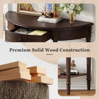 LUMISOL Half Moon Console Table with Drawer, 39'' Farmhouse Entryway Table with Shelf, Rustic Sofa Tables for Living Room Foyer Hallway, Espresso
