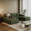107.7" Sectional Couch Modern Modular U - Shape Corduroy Upholstered Sofa for Living Room - Deep Seat with Chaise and Ottoman(Green, 2 Seater+Right Facing Chaise+Ottoman)