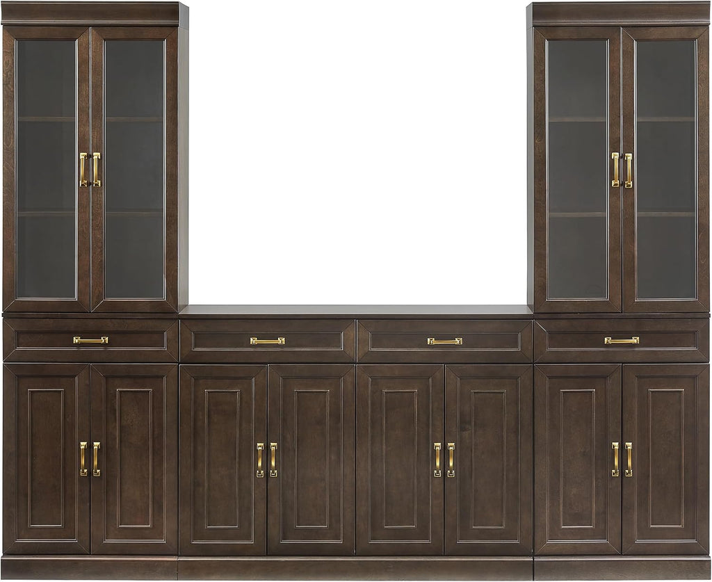 Crosley Furniture Stanton 3-Piece Sideboard Buffet Cabinet and Glass Door Kitchen Storage Pantry Set, Coffee