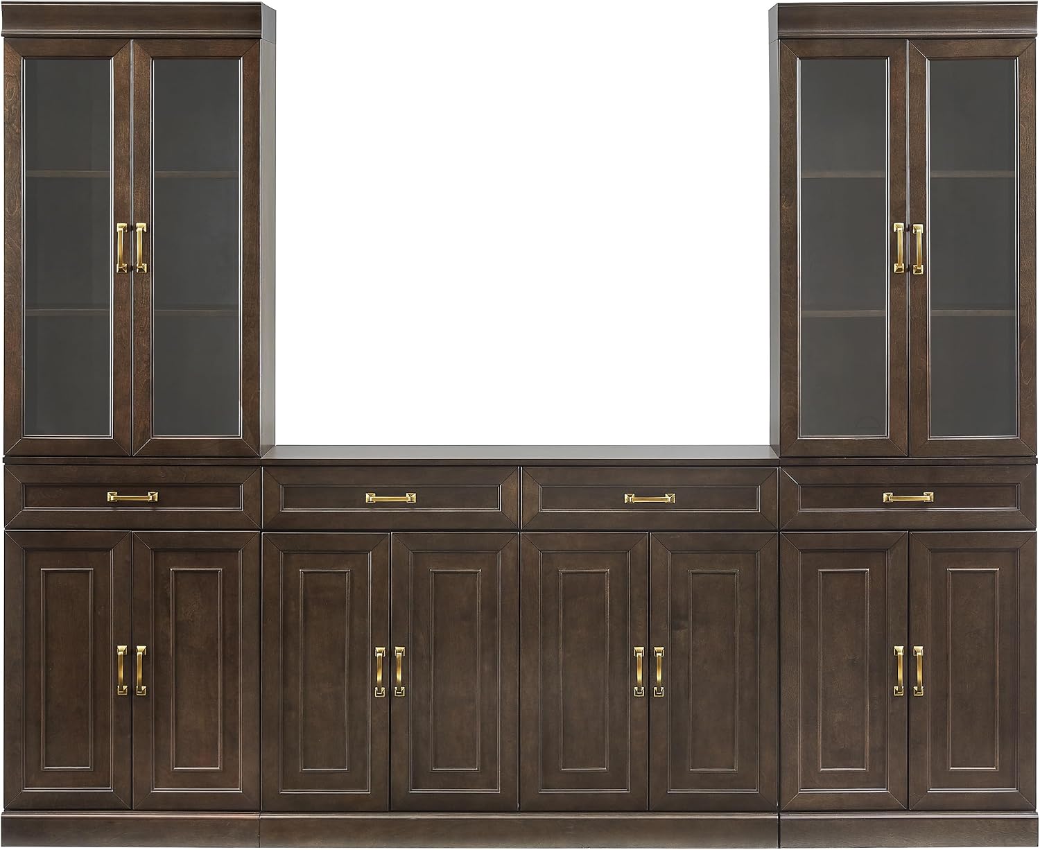 Crosley Furniture Stanton 3-Piece Sideboard Buffet Cabinet and Glass Door Kitchen Storage Pantry Set, Coffee