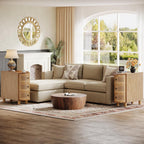 Tribesigns 3-Drawer Rattan End Table, Sofa Side Table with Vintage Embossed Handles for Living Room, Bedroom (2, Oak)