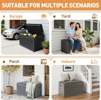 Greesum 100 Gallon Resin Deck Box Large Outdoor Storage Boxes with Cushions for Garden Tools, Patio Furniture Pillows, Pool Supplies, Black