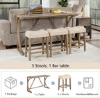 4-Piece Bar Table Set with Power Outlet, Dining Table and Chairs Set with 3 Padded Stools for Living Room/Dining Room/Game Room, Brown
