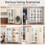 Polup Glass Display Cabinet with Glass Doors, White Curio Cabinet with 3 Side Tempered Glass, 66" Tall Bookcase Display Case for Collectibles, Metal Storage Cabinet for Living Room, Assemble Required