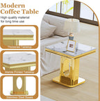 Luxury Square End Table, 23" White Faux Marble Top and Gold Mirror Stainless Steel Base, Modern Side Table for Living Room, Bedroom or Office